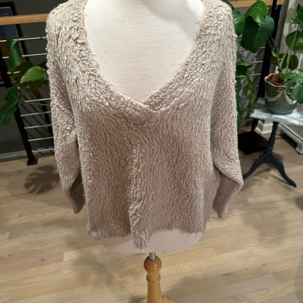 Anthropologie Textured Beige V-Neck Sweater